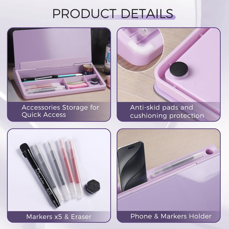 TOWON Small Compact Glass Desktop Whiteboard with Storage – 12