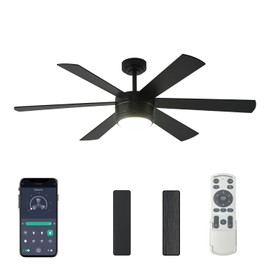 SHOWDI Ceiling Fan with Lights and Remote, 6 Blade App Control Timer Reversible Stepless Brightness and Color Temperature Outdoor Wood Ceiling Fan with Lights (Black, 56 Inch)