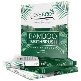 EveEco 48 Count (4 Boxes of 12) Bamboo Toothbrush I Soft Bristles Best for Sensitive Gums I Charcoal I Vegan I Natural Wood I BPA Fee I Recyclable I Compostable I Biodegradable