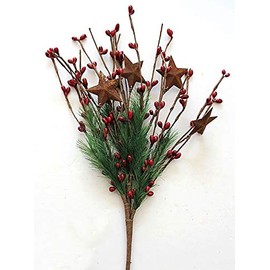 Evron International EV-507N Red Holly Berries with Rusty Stars Seasonal Decor 13" Berry Pick