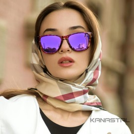 KANASTAL Purple Sunglasses Womens Polarised Mens Mirrored Tinted Retro Vintage Ladies Classic Square UV400 Protection - Leopard Frame Purple Lens