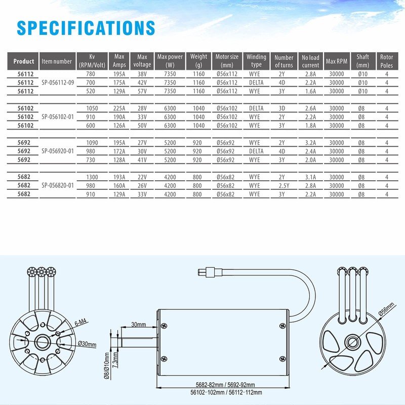 Surpass Hobby 5692 980 KV Brushless Motor 4Pole Shaft 8mm