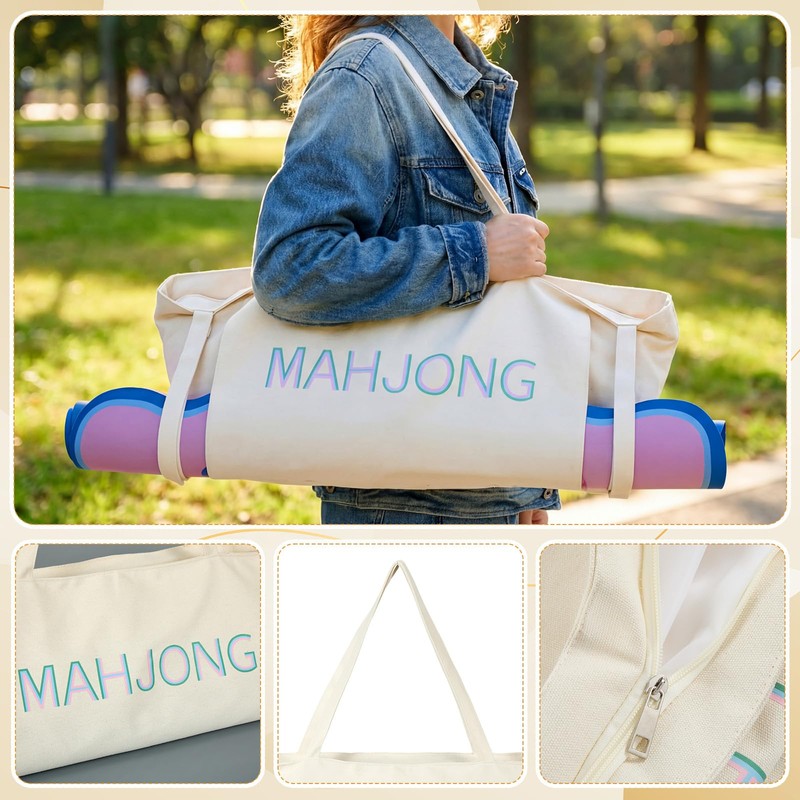 Abbylike 28"x9" Mahjong Bag for Mahjong Accessories,Beige,Canvas
