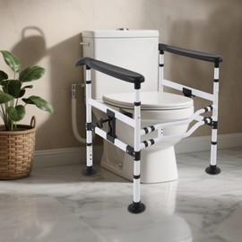 Toilet Safety Rails, Adjustable Height & Width Toilet Safety Frame, Heavy Duty Toilet Arms with 330 lbs Capacity, Universal Fit with Non-Slip Handles, Bathroom Safety Support for Seniors and Disabled