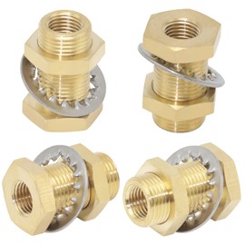 CheeMuii 4 pcs 1/4 Bulkhead Brass Pipe Fitting Anchor Coupling Bulkhead Tank Fitting 1/4" Bulkhead Tank Fitting Frame Hose Connector