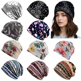 Tergy 12 Pieces Unisex Beanie Hats for Men Women Slouchy Beanie Hip-Hop Caps Lighweight Soft Skull Caps for Chemo Sleep, 10 Colors, 8