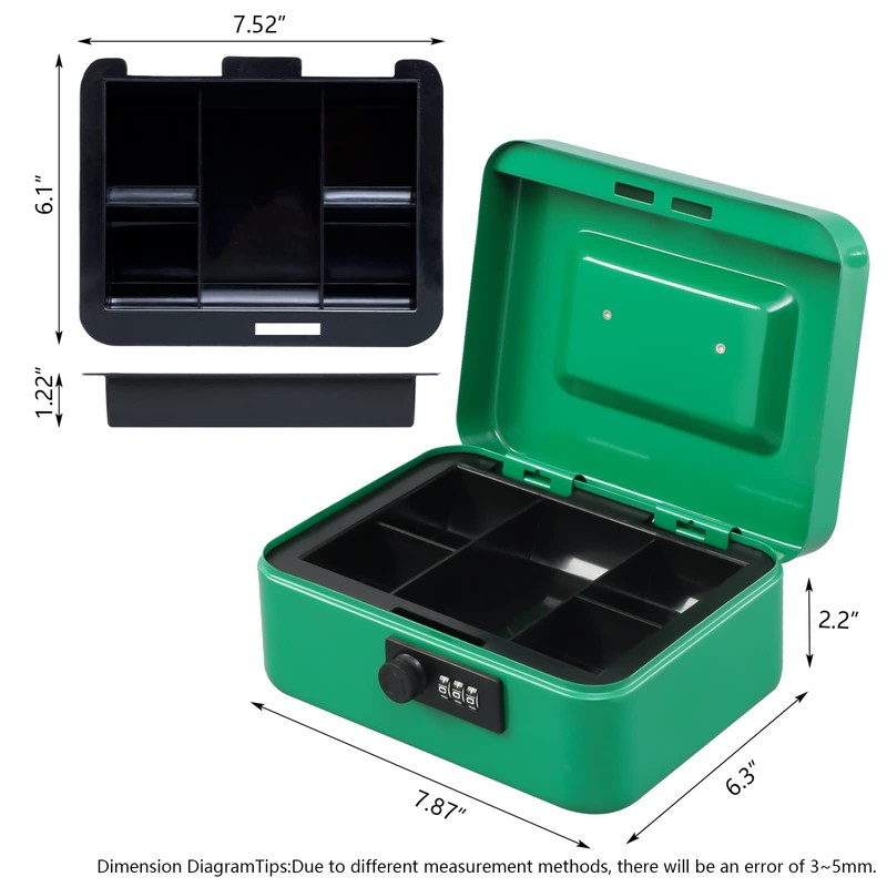 KYODOLED Cash Box with Combination Lock,Safe Metal Box for Money,Storage