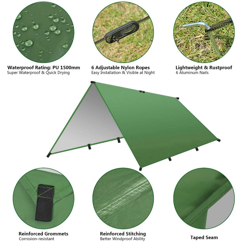 Ledeak Hammock Rain Fly Tent Tarp, 3m x 3m Shield