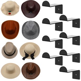 Beeveer 8 Pcs 4 Inch Hat Hooks for Wall Cowboy Hat Rack Strong Adhesive Cap Holder Organizer for Baseball Caps Western Room Decor(Black)