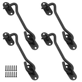 MANCHAP 4 Pack 100mm Black Cabin Gate Hook Latch, 4 Inch Stainless Steel Hook and Eye Catch with Screws for Shed Window