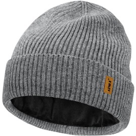 ATNKE Unisex Knit Beanie Hat, Stretchy Thick Warm Fleece Lined Daily Winter Soft Cuffed Wooly Skull Cap Gifts for Men Dad and Women/Gray