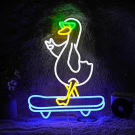 LIUOZHTEA Duck Neon Sign Cool Skateboard Glasses Duck Neon Light for Wall Decor Dimmable Duck Light Up Sign Powered by USB for Living Room Kids Room Art Wall Decor Boys Girls Gifts (16.7”*12.8”)