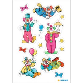 HERMA 15481 Stickers Clowns Glitter Small Large Pack of 26 Circus Stickers with Balloons Stars Circus Motif, Children's Labels for Photo Album Diary Scrapbooking Birthday Invitation Decoration Letters