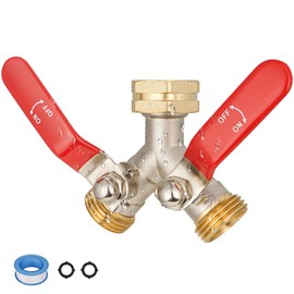 EJW Hose Splitter 2 Way, Heavy Duty Brass Garden Hose Splitter, Garden Hose Y-Valve Splitter, Full Flow Hose Splitter Connector, 3/4 Inch GHT Thread,Garden Hose Adapter 2 Way. longhand