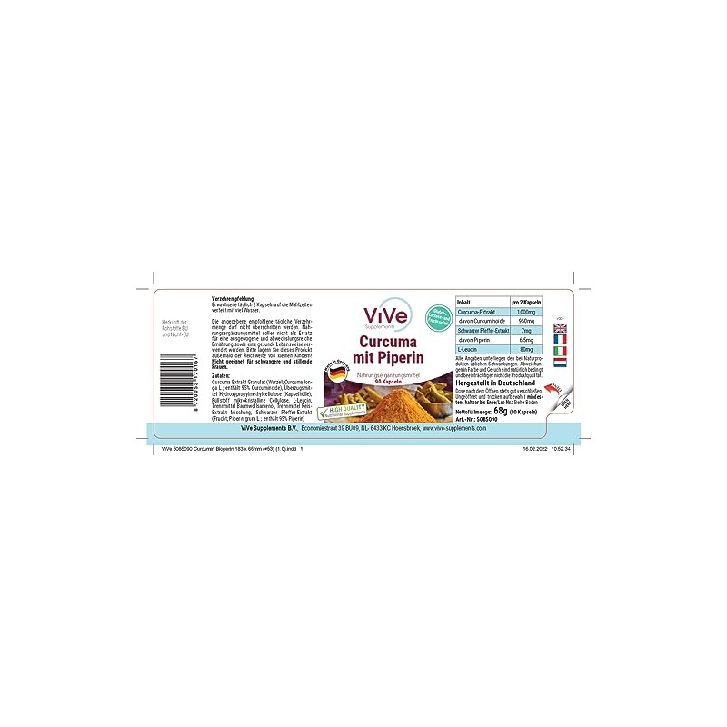 Curcuma Capsules with Piperine - 500 mg - 90 Capsules