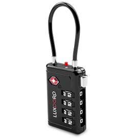 LUXOORO TSA Approved Luggage Lock with Alert Indicator, 4-Digit Resettable Combination, Durable Zinc Alloy Travel Lock for Suitcase, Backpack, Toolbox, Locker, All-Purpose, keyless – Black (1 Pack)