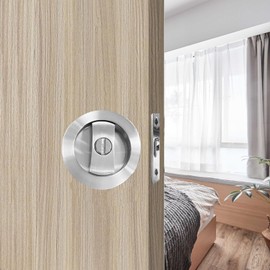 betensh Sliding Door Lock Round Pocket Door Lock Keyless Invisible Installation Door Lock Silver 66 mm Handle for Door Lock Door Handle Sets