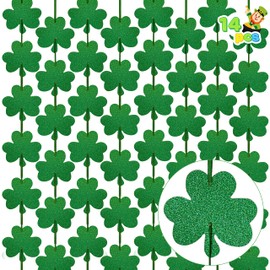 JOYIN 14 Pcs St Patrick Shamrock Hanging Decorations, Green Shamrock Hanging Ornaments Garland Cutouts, Green Clover Cutout, Hanging Irish Clover Banners for St. Patrick Themed Party Decoration Supply