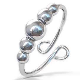 Sterling Silver Anxiety Fidget Ring - One Size Anxiety Relief Ring With Beads - Fidget Spinner in 925 Silver - Stress Relief Fidget Spinner - Meditation Fidget Ring - Unisex Ring Jewelry for Anxiety