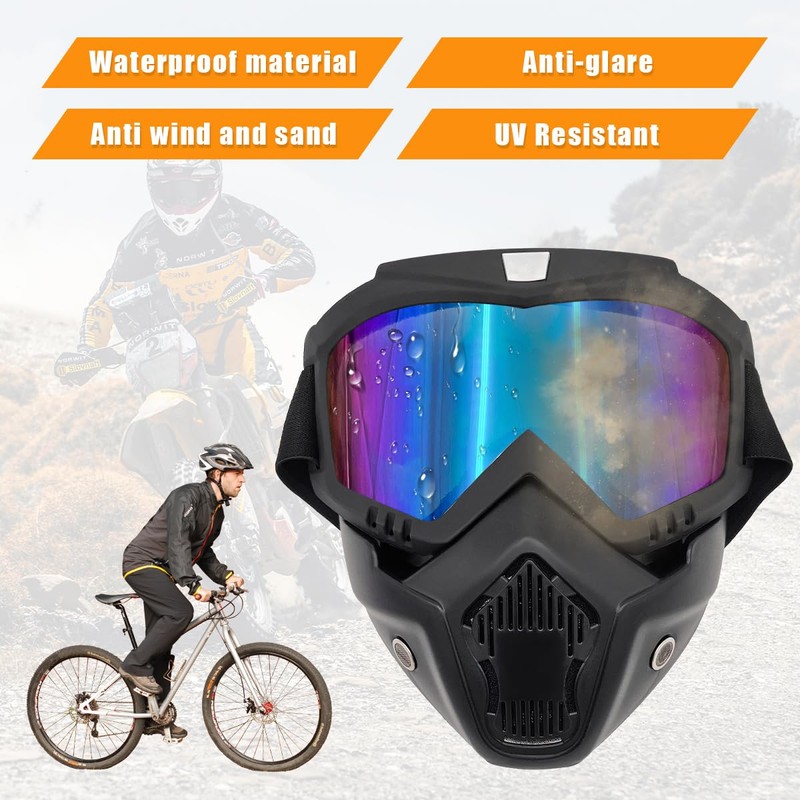 povtii Motorcycle Goggles, Windproof Dirt Bike Helmet Riding Goggles with