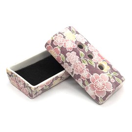 Lacquer Pludacter Yuzen Cherry Blossom [Mino Ware] Horizontal Tube Type Incense Burner [Incense Colorator] Carbon Felt Included, Stick and Cone Shape, Modern Buddhist Tools, Incense Burner, Ceramic