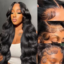 26Inch 13x6 Body Wave Lace Front Wigs Human Hair Pre Plucked 200% Density Glueless Human Hair Wigs for Women HD Transparent Lace Front Wigs with Natural Hairline