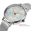 Alienwork Women's Watch Silver Metal Mesh Strap White Rhinestone Glitter
