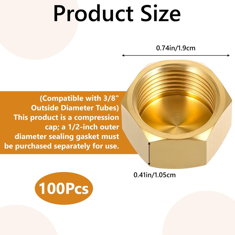 MBAIYO 100Pcs Brass Compression Stop Valve Caps, Flare Tube Gas