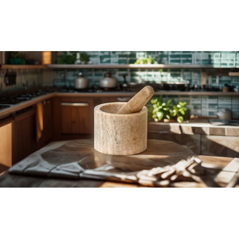 houseproud Crush Mortar with Pestle Marble Beige Traditional Kitchen Tool