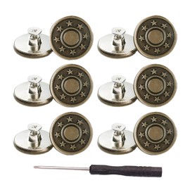 12 Sets Adjustable Buttons for Jeans, 17mm No Sew Instant Metal Buttons, Removable Jean Buttons Replacement Repair Kit with Threads Rivets and Screwdriver