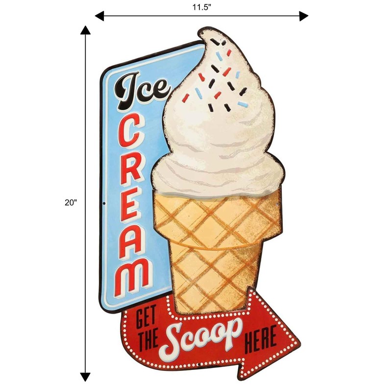 Ice Cream Get the Scoop Here Embossed Metal Sign -