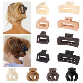12 Pack Hair Claws，Hair Clips for Women & Girls, Neutral Rectangular Hair Clips and Octopus Hair Clips,Strong Hold Non-slip Matte Claw Hair Clips for Women Thick Hair & Thin Hair