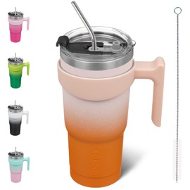 BJPKPK Tumbler With Handle And Straw 20 oz Stainless Steel Insulated Tumbler Cups With Lid For Water Or Ice Coffee,Coral