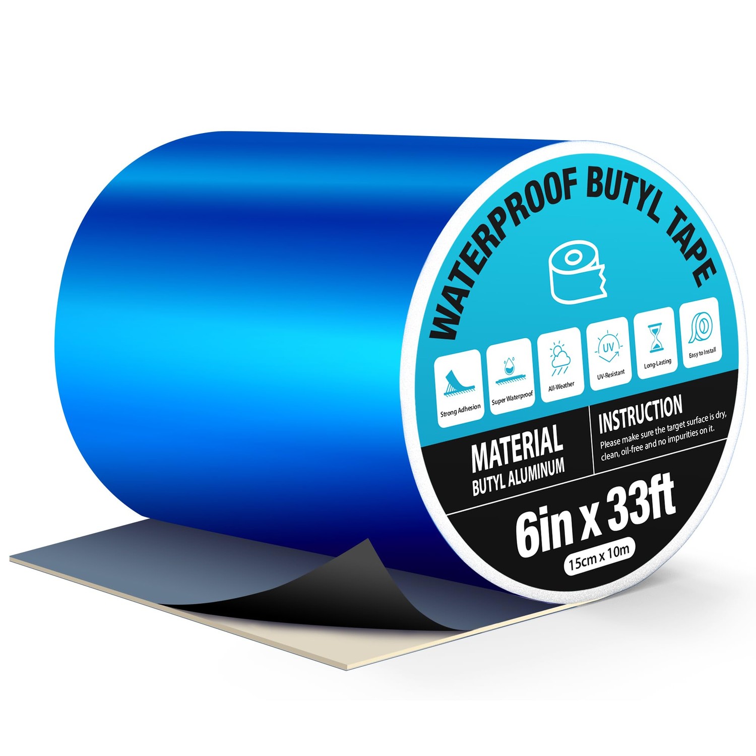 Blue Waterproof Butyl Tape, 6 in x 33ft - W x L, Self Adhesive Butyl ...