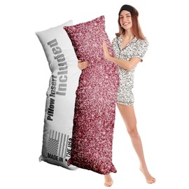 maizi Full Body Pillows 20x54 Inches Long Body Pillows with Removable Cover, Image of Rose gold sparkly pink glitter Made in USA