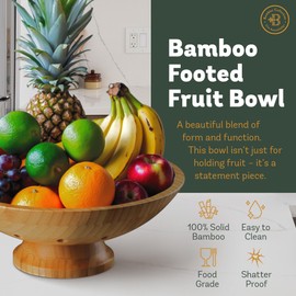Bambüsi Wooden Fruit Bowl - Large Decorative Pedestal Bowl for Kitchen Counter, Dining Table, and Home Decor - Modern Serving Bowl for Fruits, Salads, Keys, Centerpiece, Entryway