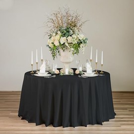 BLUEKATE Lamour Satin Table Cloths. 1pc 132 Inch Tablecloth, Floorlength Round Black Tablecloth. Smooth Silk Table Cloth Feel, Less Shiny for Black Party Decorations and Wedding Table Linen.