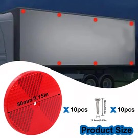 smseace 10Pack Red Round Reflectors with 10pcs Stainless Steel Screw Used for Mailboxes,Driveway,Tunnels,Post,Cars,Trailer Reflector