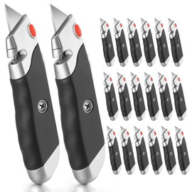 DIYSELF 20 Pack Box Cutter, Rubber Handle Utility Knife, Box Cutter Retractable Heavy Duty, Box Cutters Knife for Boxes, Cardboard, SK5 Steel Blades, Razon knife for Warehouse, Home