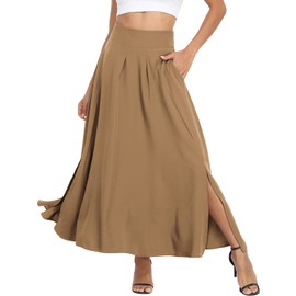 Faldas de Mujer Elegantes Khaki Skirt for Women Spring 2025 Long High Waisted Ankle Length Ladies A Line Maxi Skirts with Pockets L