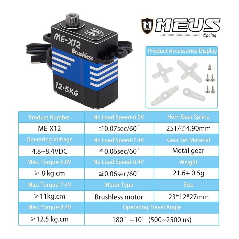 MEUS Racing Coreless High Torque 12.5KG Ascent-18 Servo with Mount