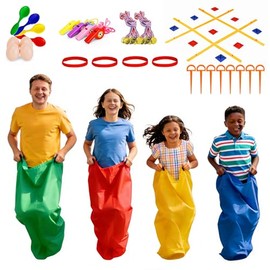 Outdoor Games Kit,Outside Toys,39 Pieces Outdoor Carnival Games,Yard Game,Potato Sack Race Bags for Kids Adults, Egg Spoon Relay Race, 3 Legged Race Bands, Birthday Party Yard Lawn Easter Games