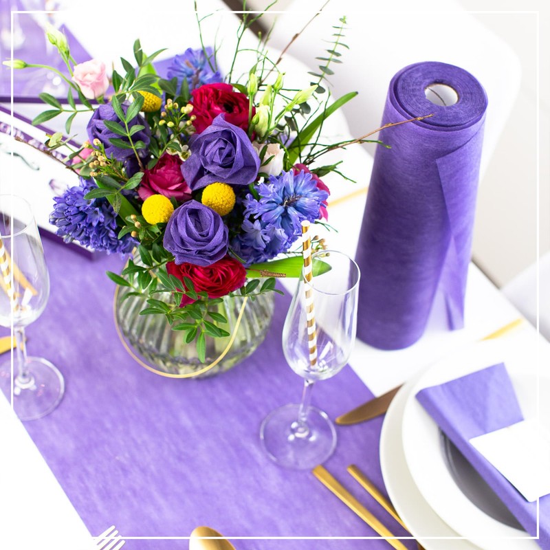 100%Mosel Fleece Table Runner, Purple (30 cm x 25 m),