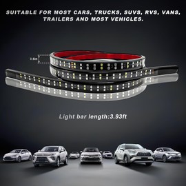 BWBWND 48" LED Tailgate Light Bar, Double Row LED Tail Light Strip with Red Brake White Reverse Lights, Bright Waterproof Rear Lights Bar Universal for Pickup Trucks SUV RV Van (White & Red)