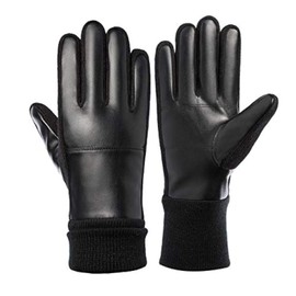 AXELENS Men's Winter Gloves Made of PU Leather Windproof Waterproof Lightweight and Warm Fleece Interior Size XL Black