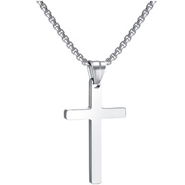 RWQIAN Men's Cross Necklace, Silver, Gold, Black, Stainless Steel, Men's Pendant, Cross Necklace, Jewellery for Women, 40.6–61 cm, Stainless Steel, No Gemstone