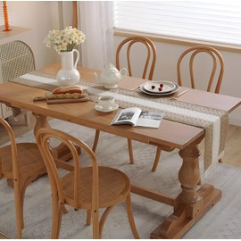 Noguez. Camino de Mesa de Algodón y Lino, Elegante Decoración de Mesa de 30 cm. x 120 cm., Camino de Mesa Rústico Bohemio para Comedor, Decoración para Bodas y Fiestas (Café y Blanco)