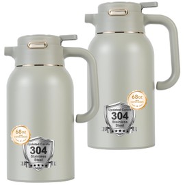 68 Oz Thermal Coffee Carafe, Stainless Steel Insulated Vacuum Coffee Carafes For Keeping Hot Liquid Thermal Pot Creamer Pitcher Dispenser(Green/Green)
