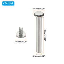 PATIKIL 24 Sets Chicago Screws, 3x25mm(DxH) Chicago Screws Phillips Binding Post Screw Bolts Leather Rivets 304 Stainless Steel Fasteners for Leather Belt Scrapbook Photo Albums, Silver