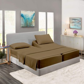 Rajlinen - Juego de sábanas divididas para cama de algodón ajustable, juego de sábanas de 5 piezas, sábanas de algodón egipcio de 600 hilos, sábanas de lujo, bolsillo de 16 pulgadas de profundidad, 2